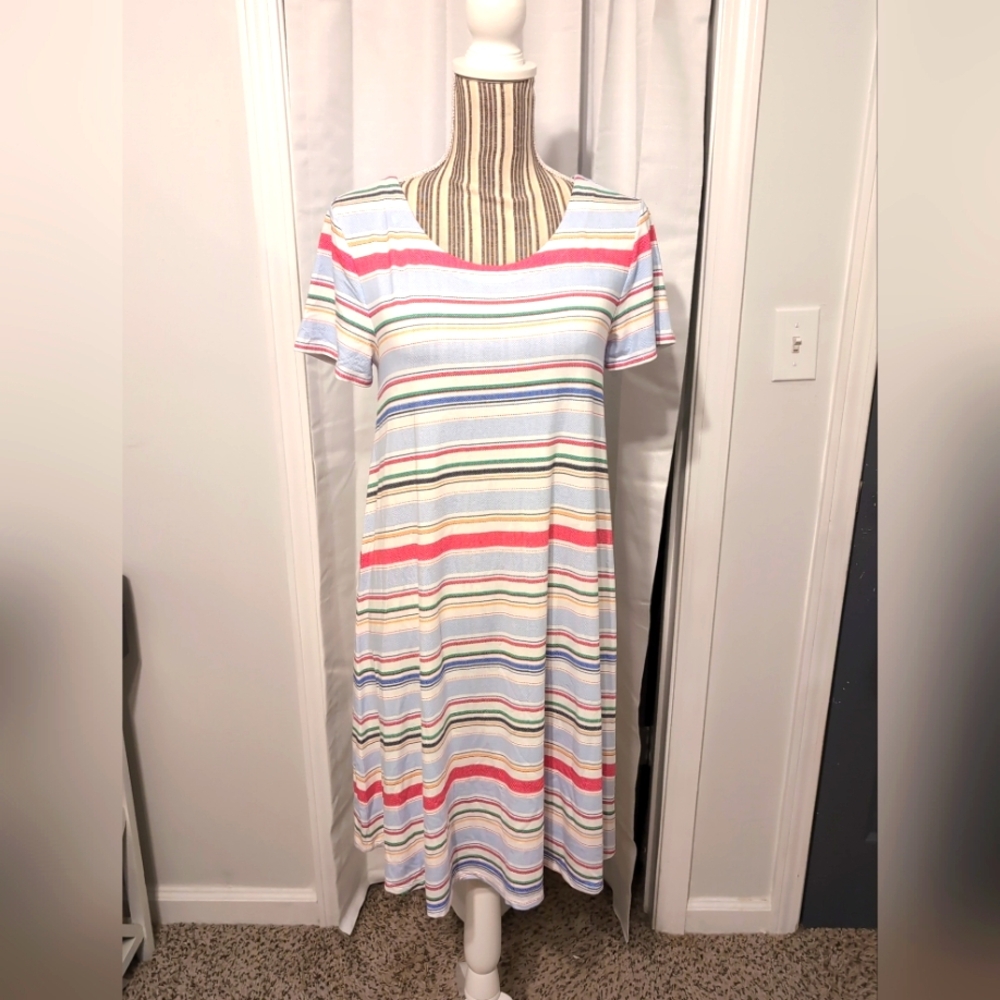 Talbots‎ Women's Multicolored Striped Short Sleeve Shift Dress Size Small